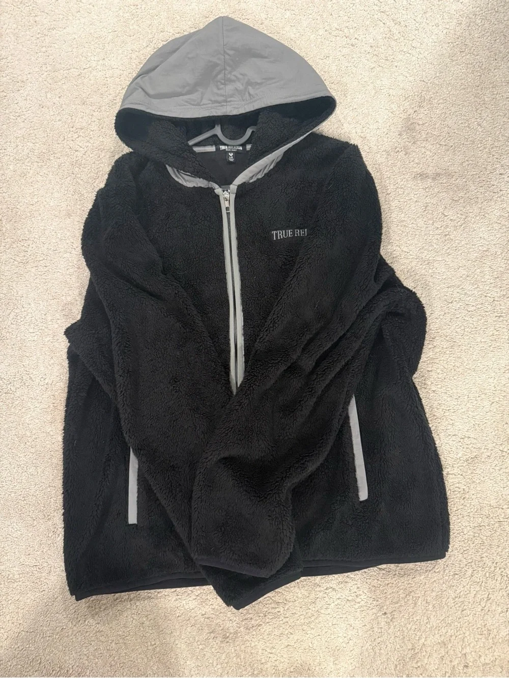 True religion black fur jacket size large